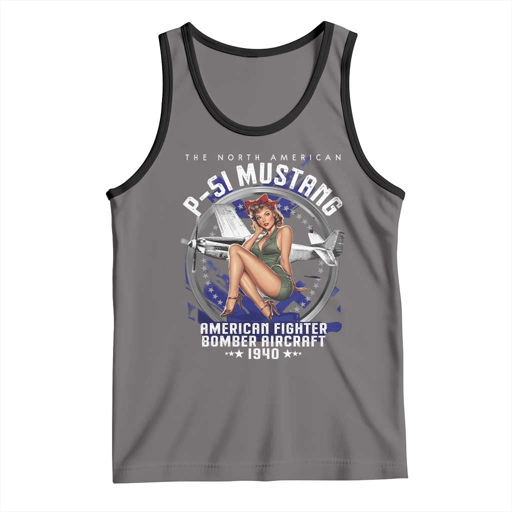 The North American P 51 Mustang American Fighter Bomber Aircraft Tank Top WW2 Aircraft Pin Up Girl