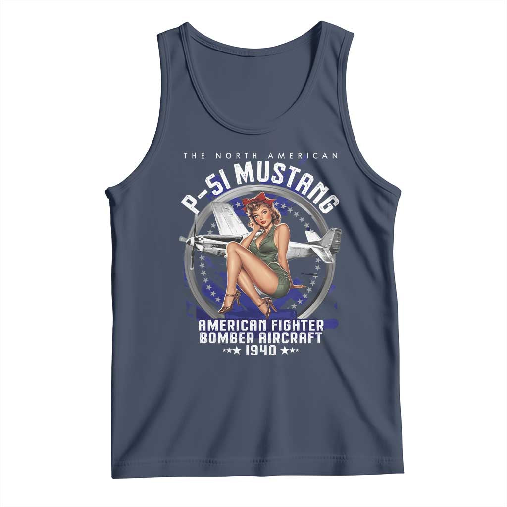 The North American P 51 Mustang American Fighter Bomber Aircraft Tank Top WW2 Aircraft Pin Up Girl