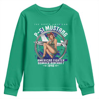 The North American P 51 Mustang American Fighter Bomber Aircraft Youth Sweatshirt WW2 Aircraft Pin Up Girl