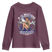 The North American P 51 Mustang American Fighter Bomber Aircraft Youth Sweatshirt WW2 Aircraft Pin Up Girl