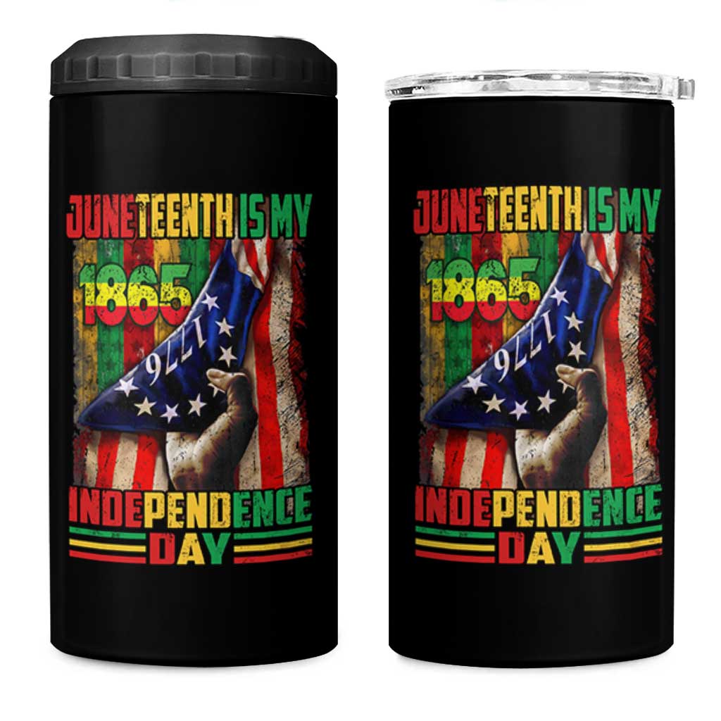 Juneteenth Is My Independence Day 4 in 1 Can Cooler Tumbler Black Pride American Flag