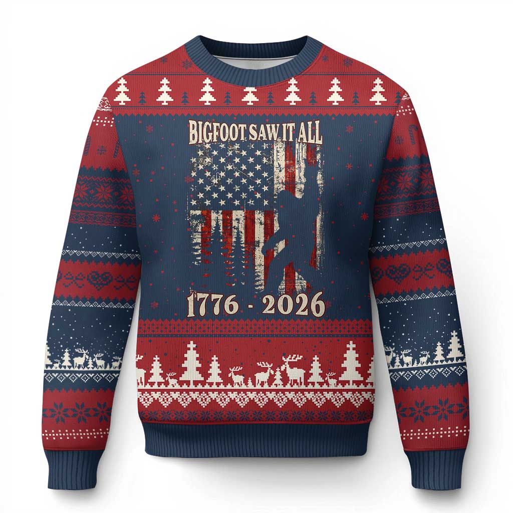 Bigfoot 250th Anniversary USA Ugly Christmas Sweater Bigfoot Saw It All 1776 2026 4th of July