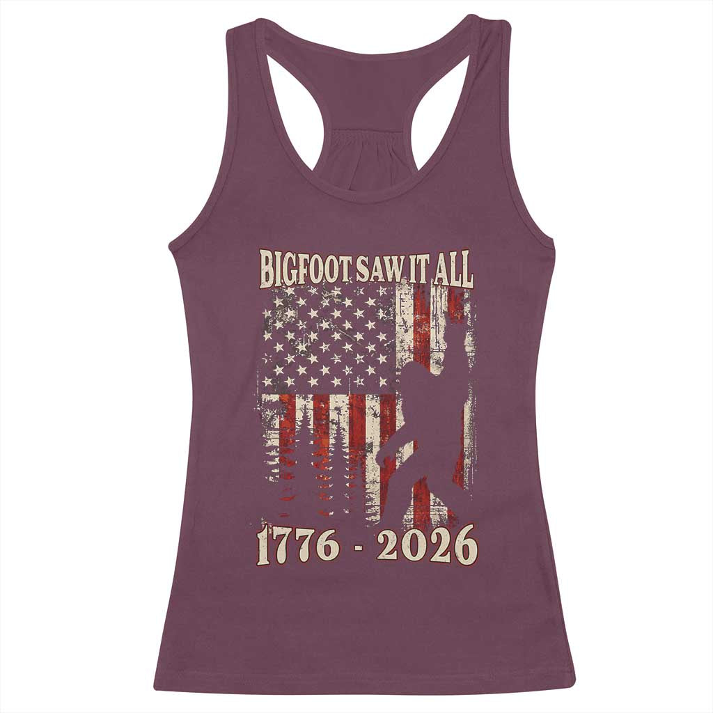 Bigfoot 250th Anniversary USA Racerback Tank Top Bigfoot Saw It All 1776 2026 4th of July