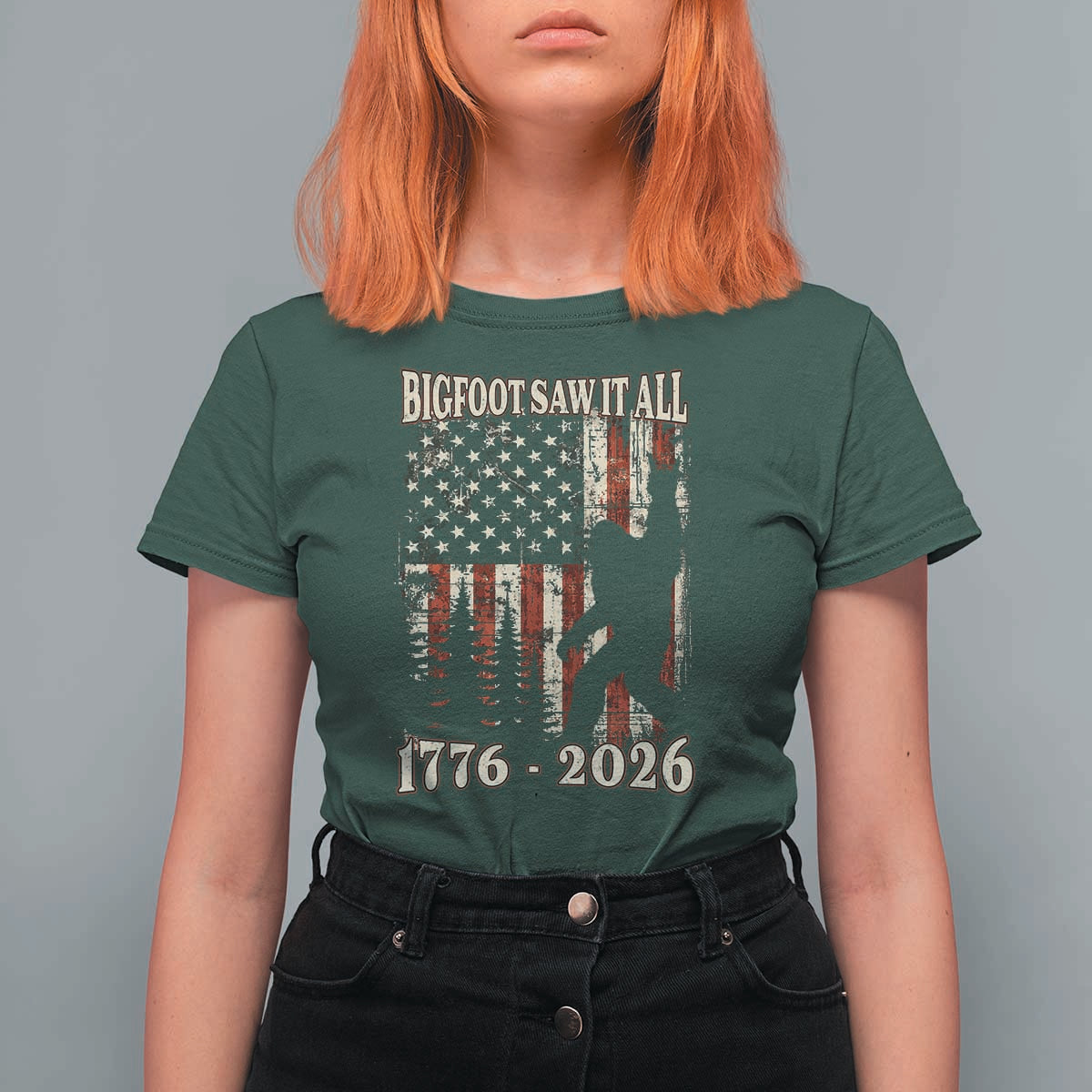 Bigfoot 250th Anniversary USA T Shirt For Women Bigfoot Saw It All 1776 2026 4th of July