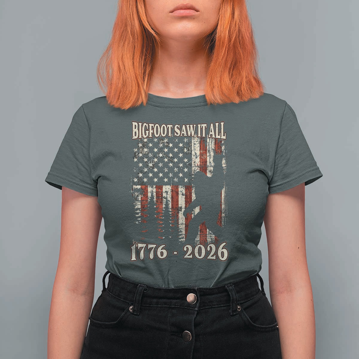 Bigfoot 250th Anniversary USA T Shirt For Women Bigfoot Saw It All 1776 2026 4th of July