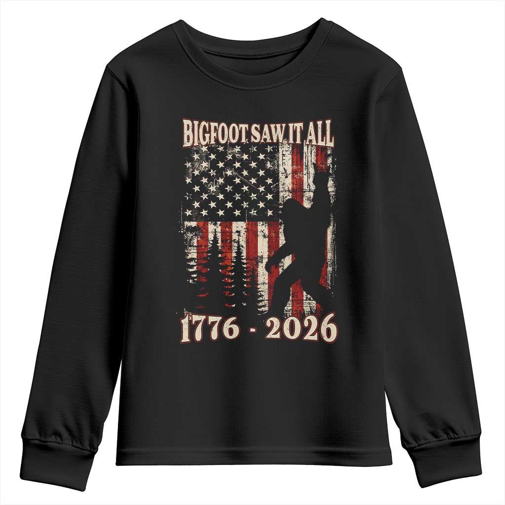 Bigfoot 250th Anniversary USA Youth Sweatshirt Bigfoot Saw It All 1776 2026 4th of July