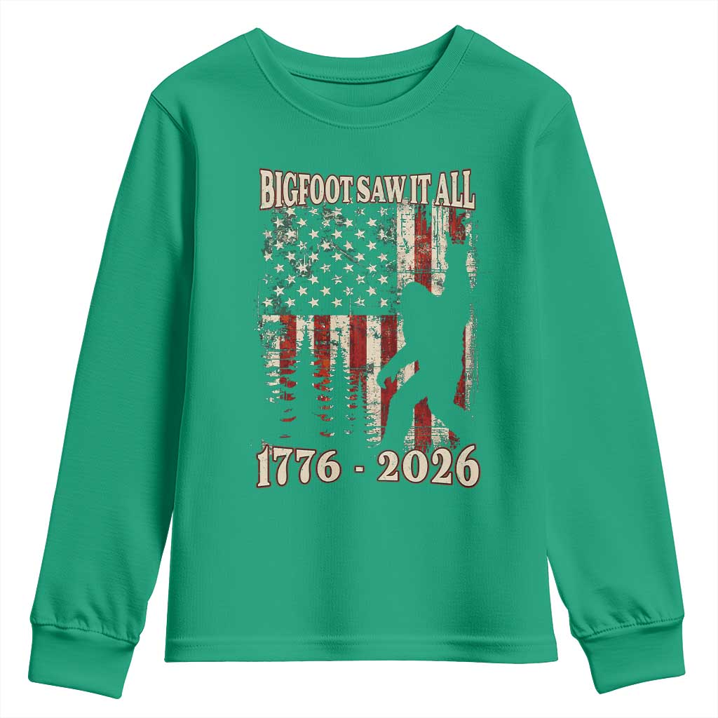 Bigfoot 250th Anniversary USA Youth Sweatshirt Bigfoot Saw It All 1776 2026 4th of July