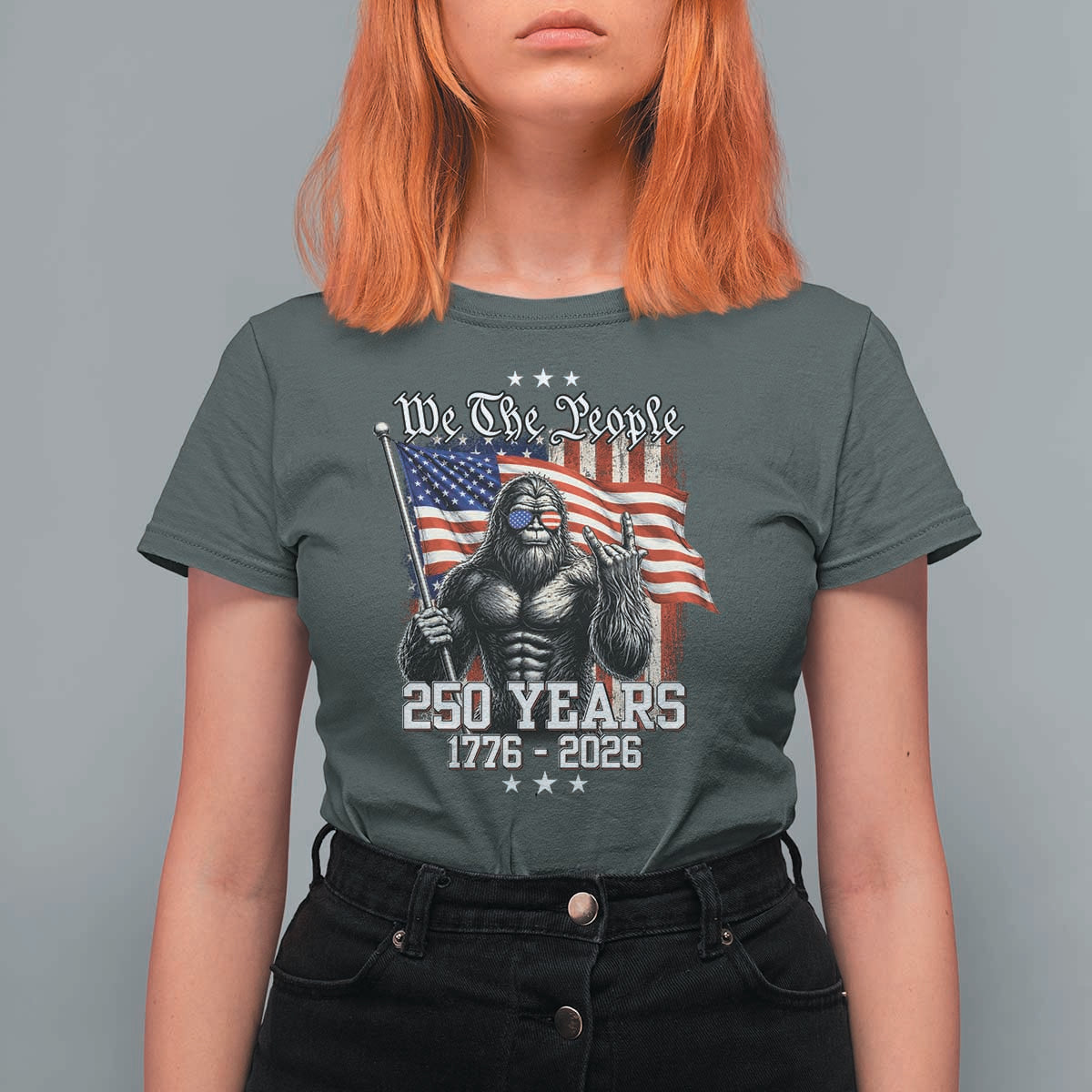 250th Anniversary USA Bigfoot T Shirt For Women Sasquatch 250 Years Independence