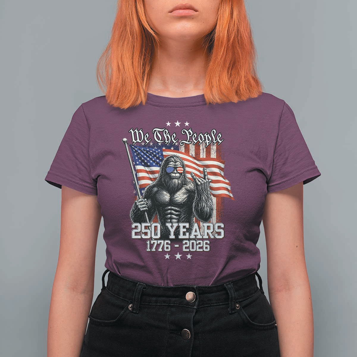 250th Anniversary USA Bigfoot T Shirt For Women Sasquatch 250 Years Independence