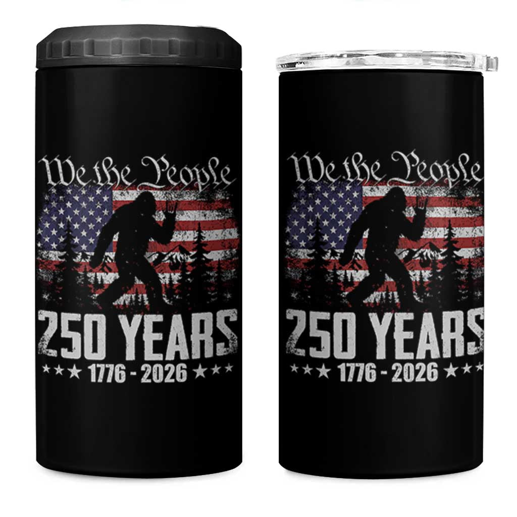Bigfoot 250 Years American Flag Patriotic 1776 2026 4 in 1 Can Cooler Tumbler