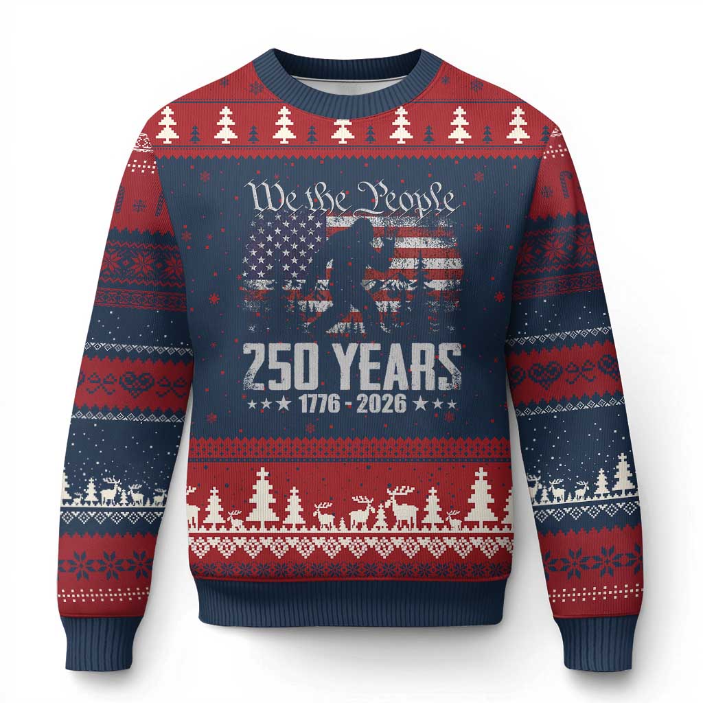 Bigfoot 250 Years American Flag Patriotic 1776 2026 Ugly Christmas Sweater