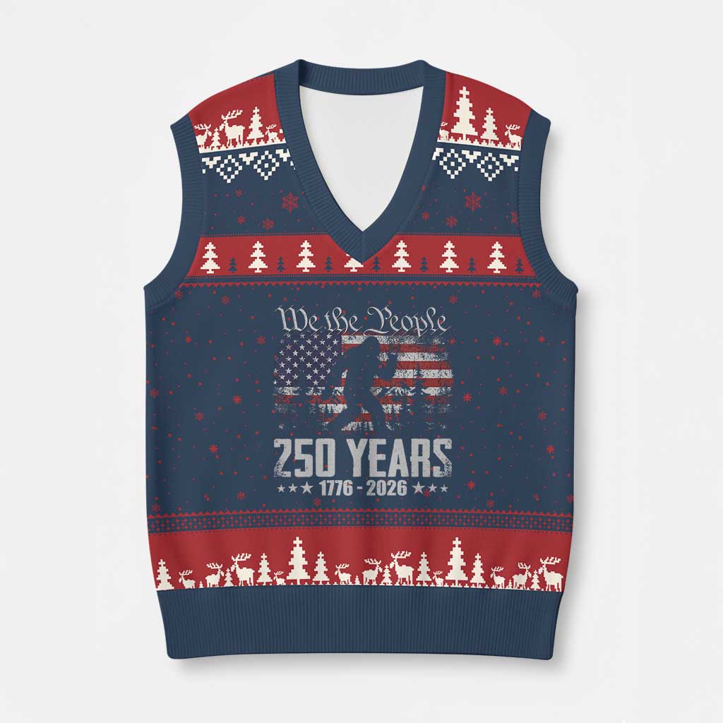 Bigfoot 250 Years American Flag Patriotic 1776 2026 V-Neck Knit Sweater Vest