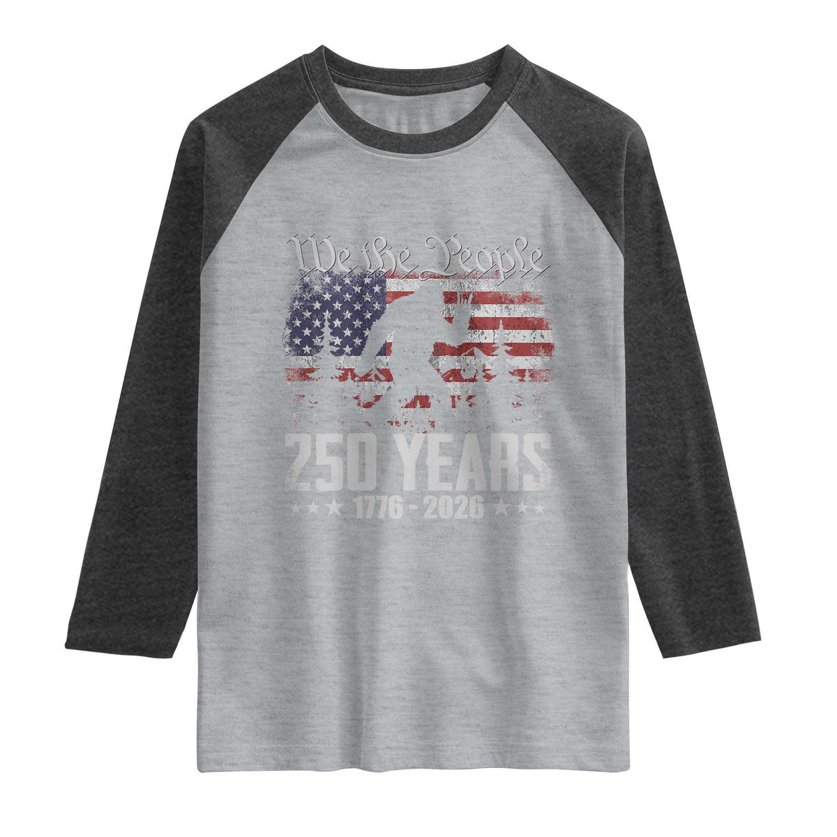 Bigfoot 250 Years American Flag Patriotic 1776 2026 Raglan Shirt