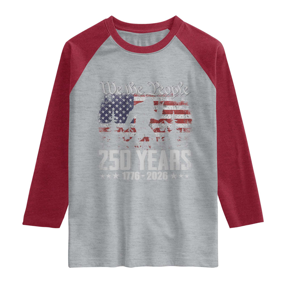 Bigfoot 250 Years American Flag Patriotic 1776 2026 Raglan Shirt