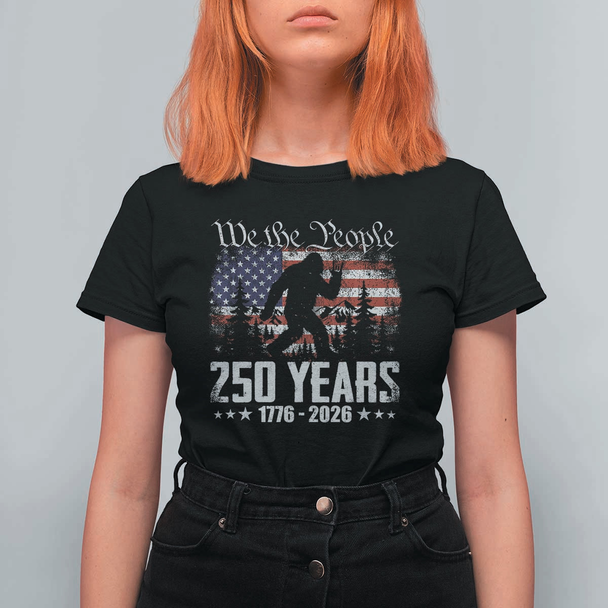 Bigfoot 250 Years American Flag Patriotic 1776 2026 T Shirt For Women