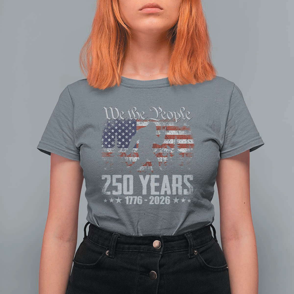 Bigfoot 250 Years American Flag Patriotic 1776 2026 T Shirt For Women