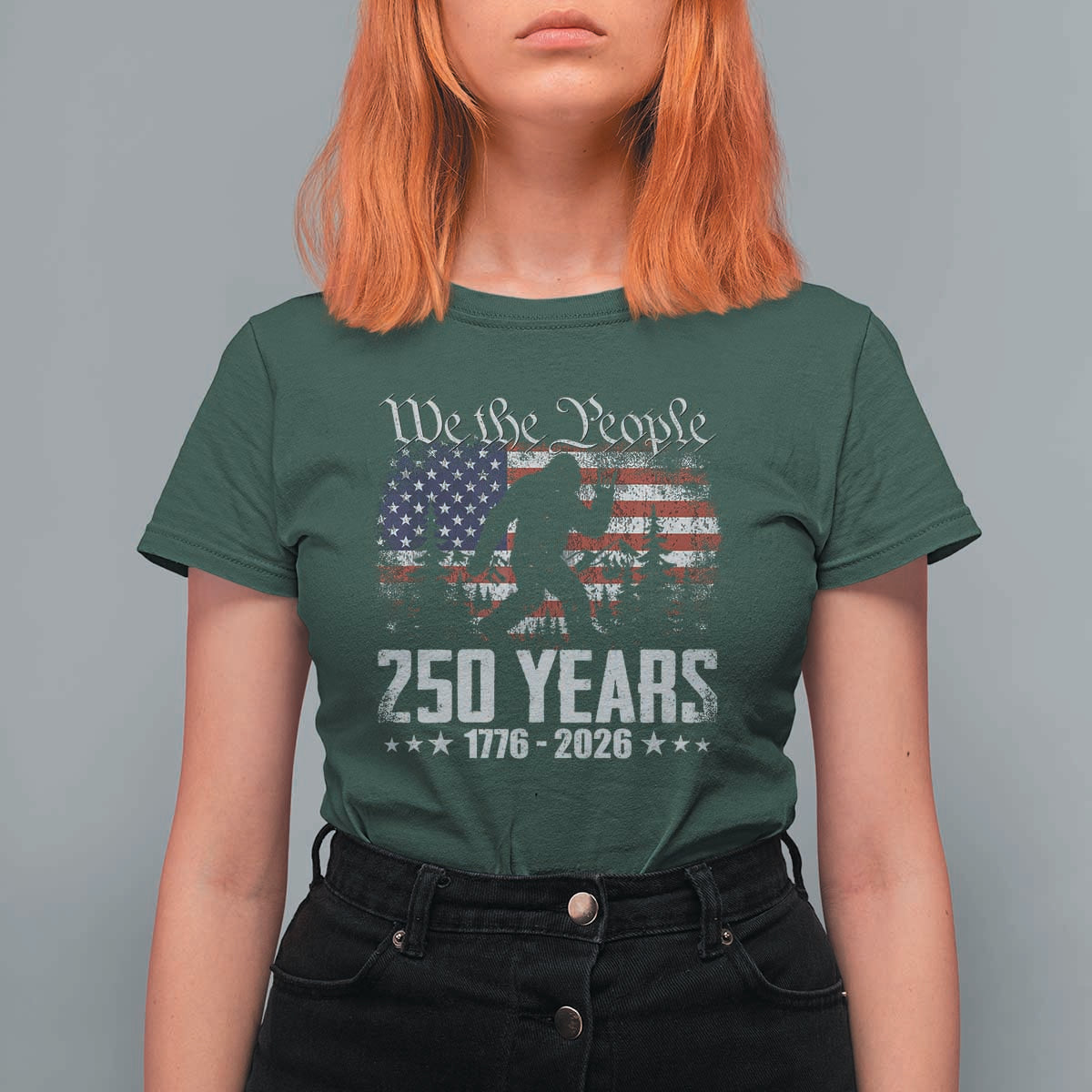 Bigfoot 250 Years American Flag Patriotic 1776 2026 T Shirt For Women