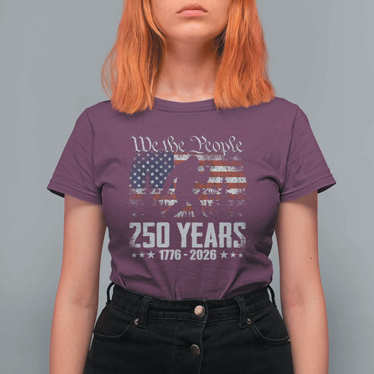 Bigfoot 250 Years American Flag Patriotic 1776 2026 T Shirt For Women