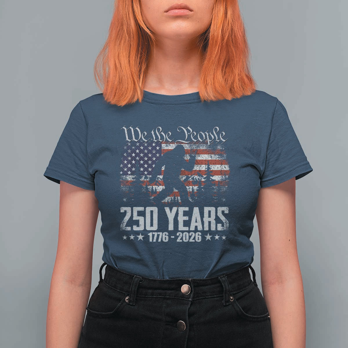 Bigfoot 250 Years American Flag Patriotic 1776 2026 T Shirt For Women