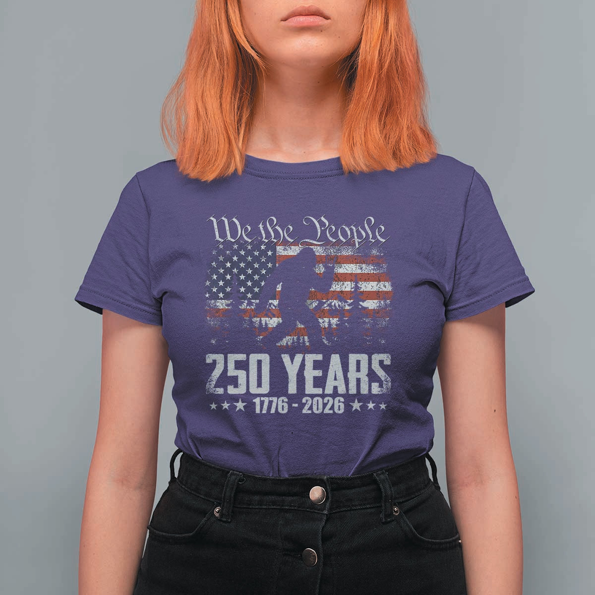 Bigfoot 250 Years American Flag Patriotic 1776 2026 T Shirt For Women