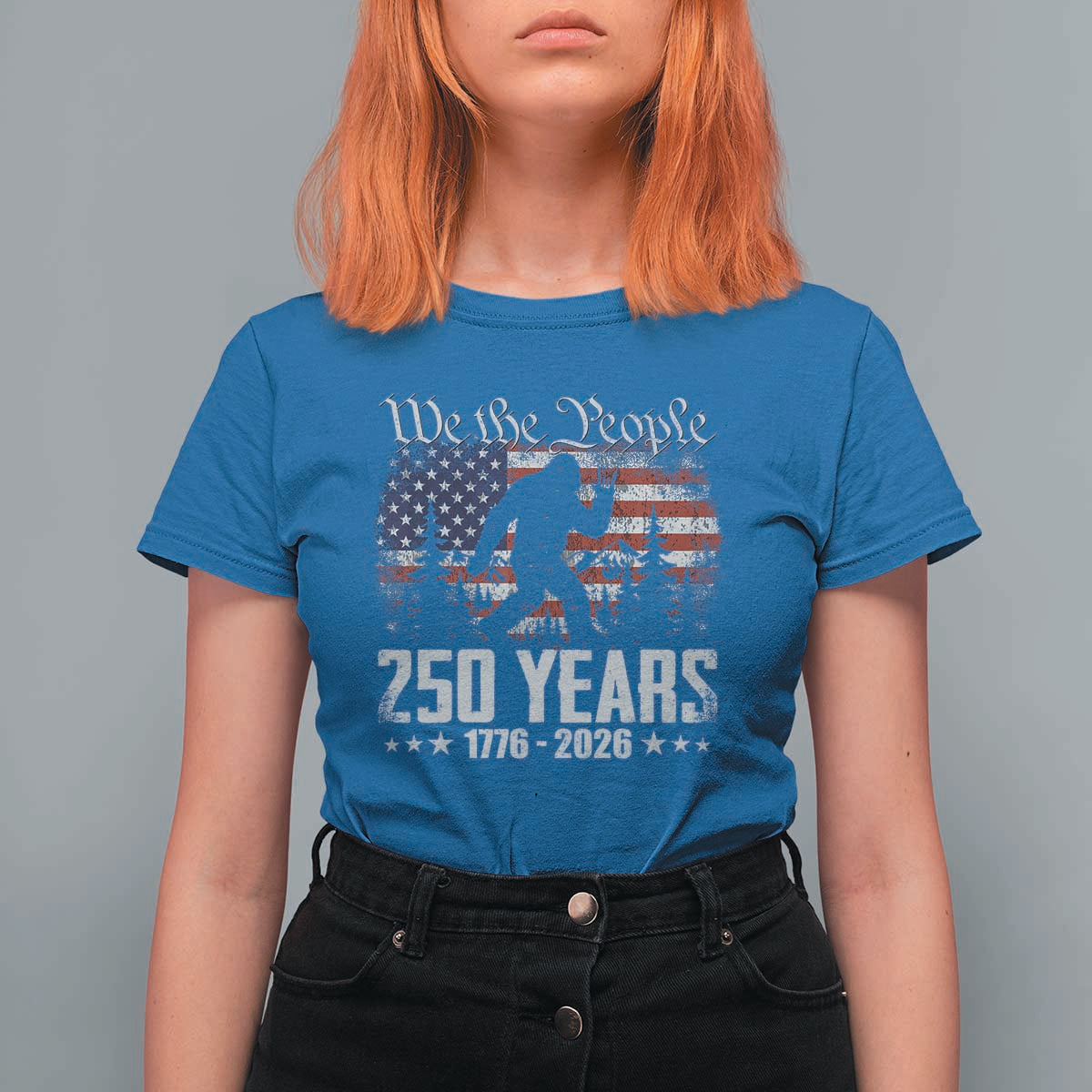 Bigfoot 250 Years American Flag Patriotic 1776 2026 T Shirt For Women