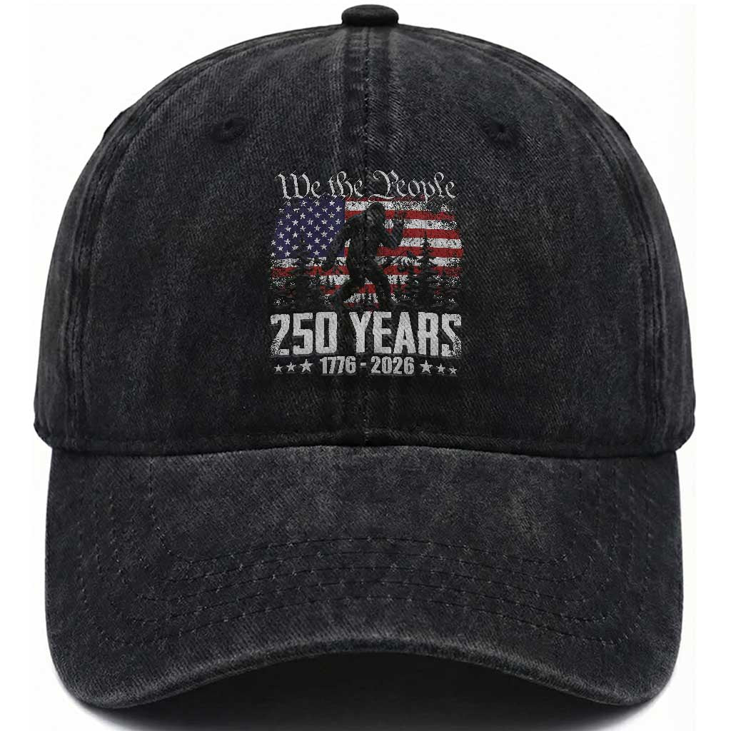 Bigfoot 250 Years American Flag Patriotic 1776 2026 Washed Cotton Baseball Cap