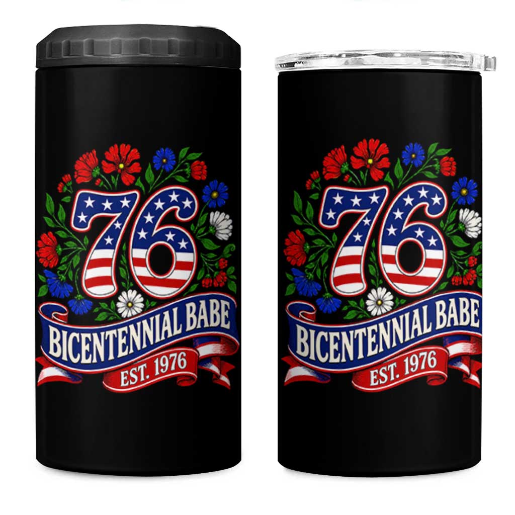 Bicentennial Babe 50th Birthday 4 in 1 Can Cooler Tumbler Vintage 1976 Retro USA Floral