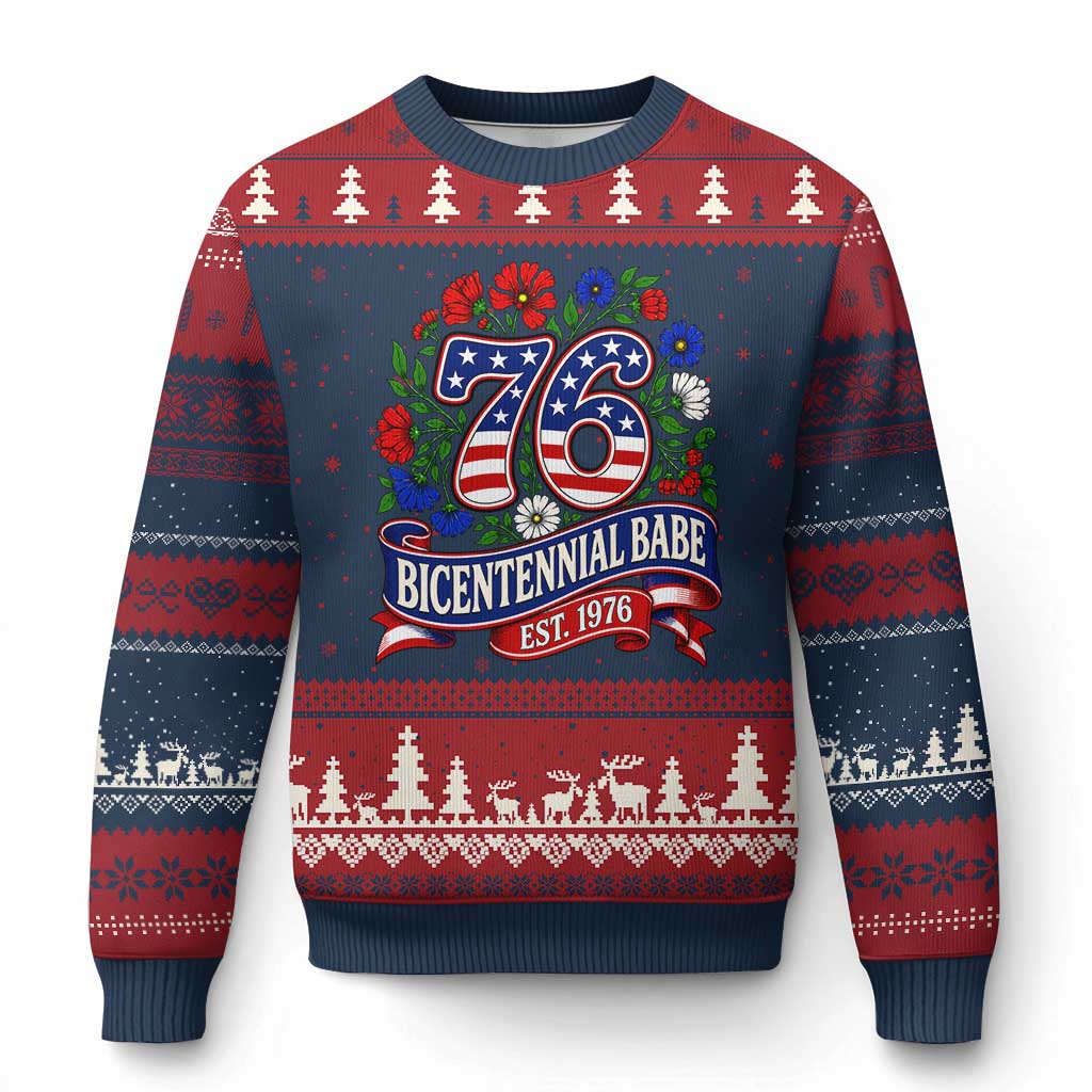 Bicentennial Babe 50th Birthday Ugly Christmas Sweater Vintage 1976 Retro USA Floral
