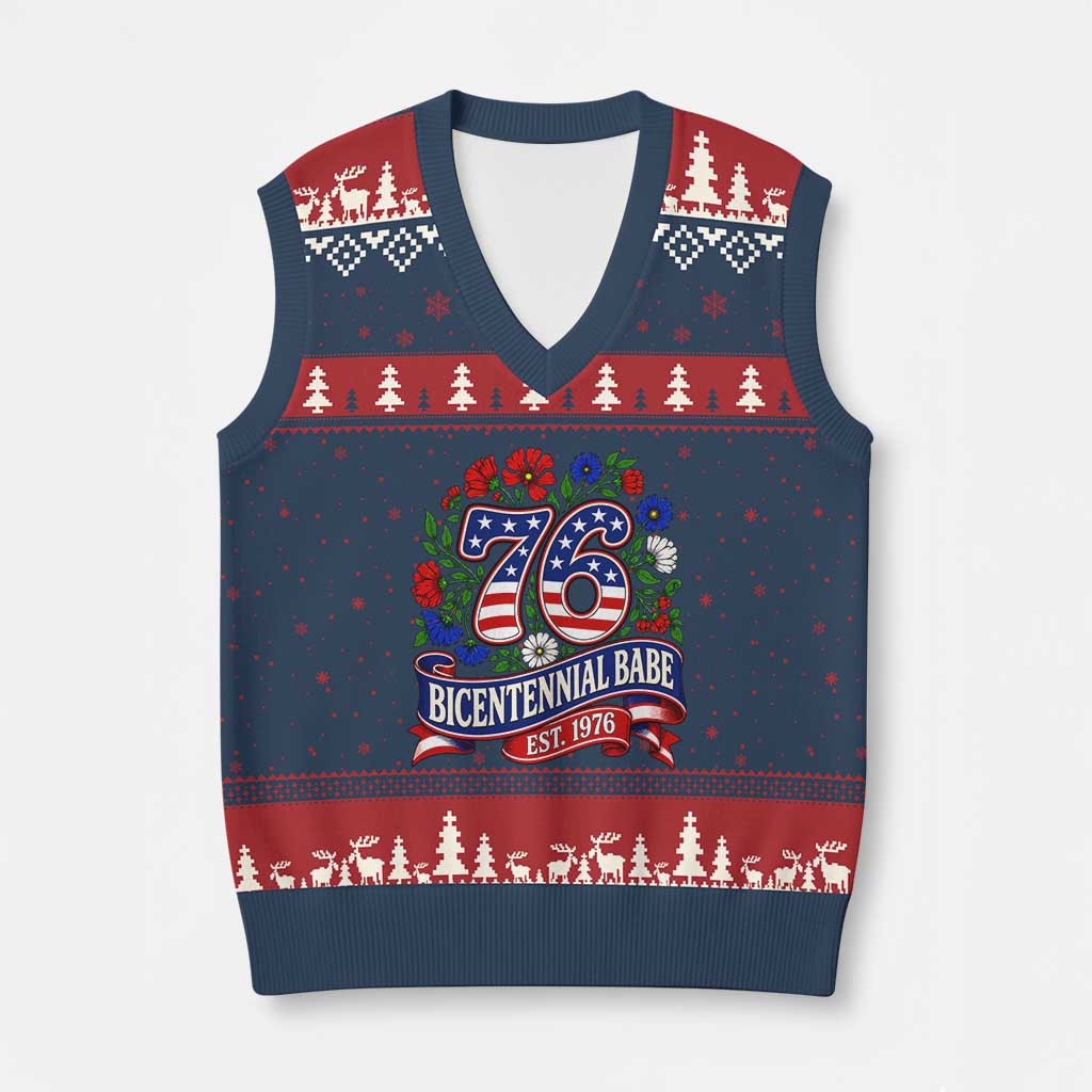 Bicentennial Babe 50th Birthday V-Neck Knit Sweater Vest Vintage 1976 Retro USA Floral