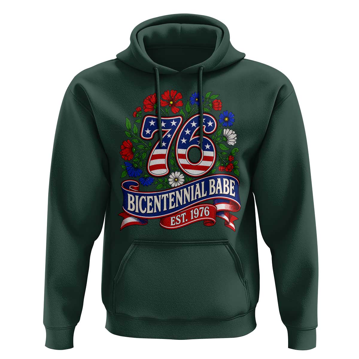 Bicentennial Babe 50th Birthday Hoodie Vintage 1976 Retro USA Floral