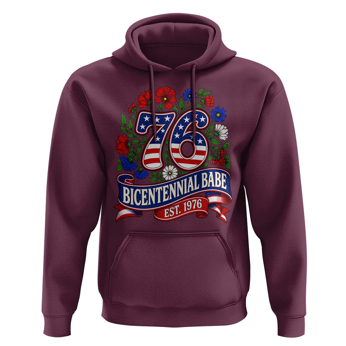 Bicentennial Babe 50th Birthday Hoodie Vintage 1976 Retro USA Floral