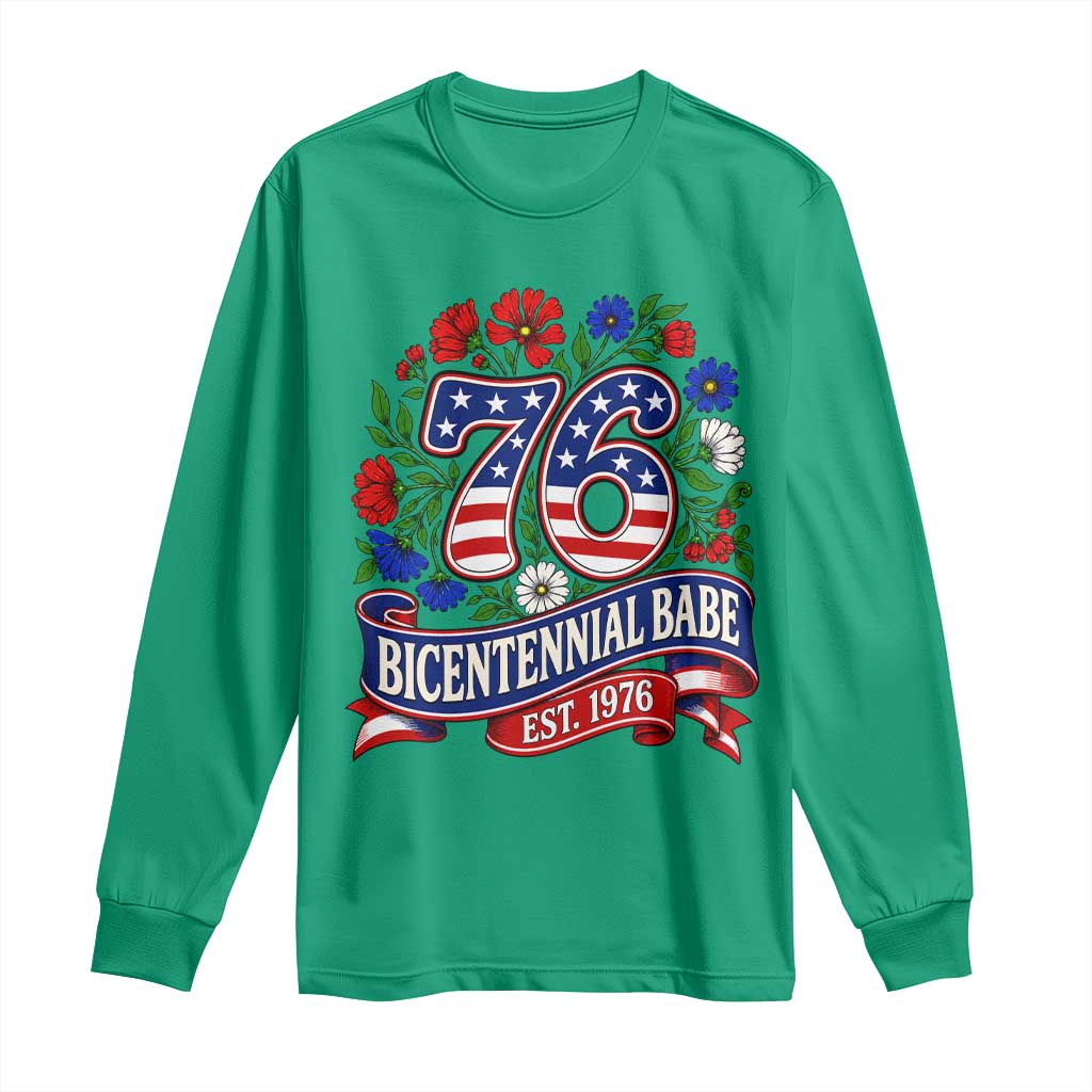 Bicentennial Babe 50th Birthday Long Sleeve Shirt Vintage 1976 Retro USA Floral