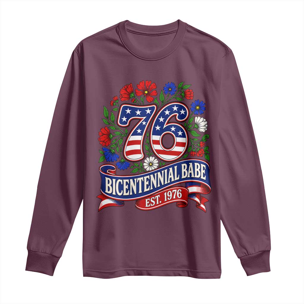 Bicentennial Babe 50th Birthday Long Sleeve Shirt Vintage 1976 Retro USA Floral