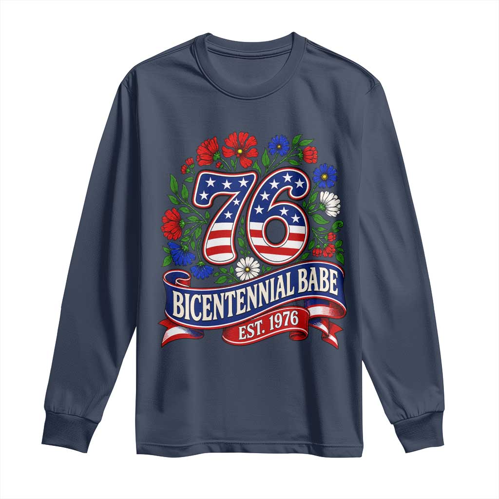 Bicentennial Babe 50th Birthday Long Sleeve Shirt Vintage 1976 Retro USA Floral