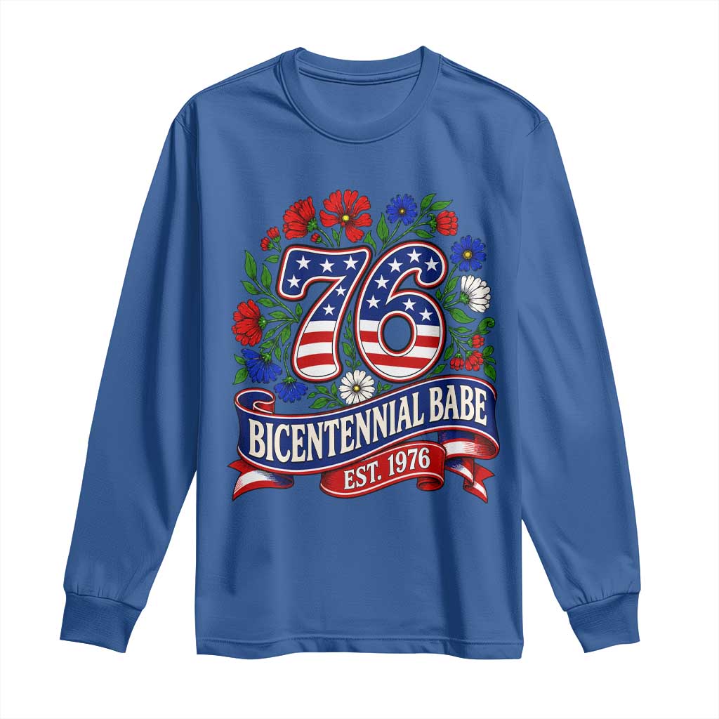 Bicentennial Babe 50th Birthday Long Sleeve Shirt Vintage 1976 Retro USA Floral