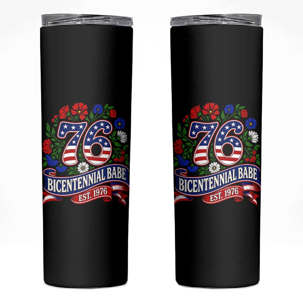 Bicentennial Babe 50th Birthday Skinny Tumbler Vintage 1976 Retro USA Floral