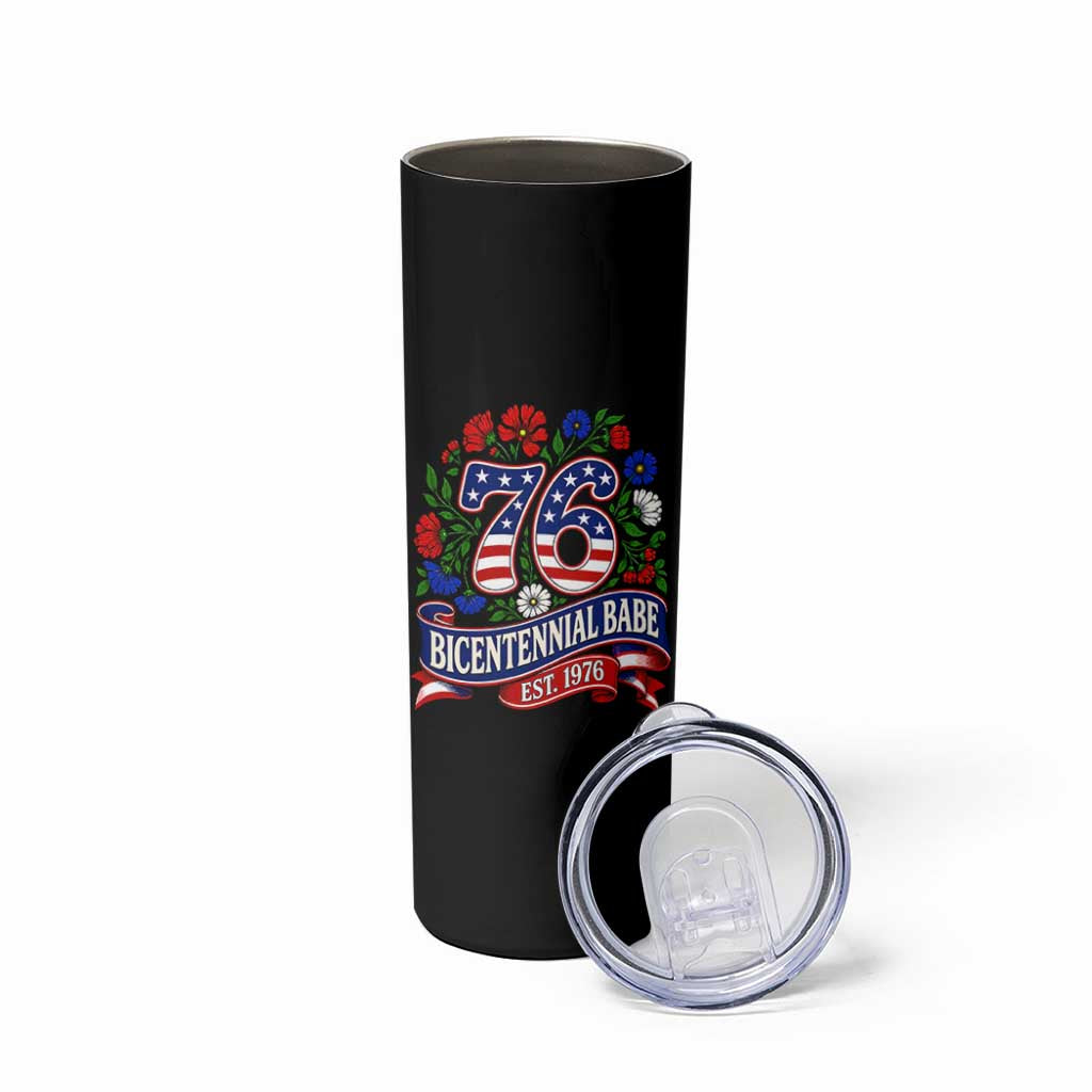 Bicentennial Babe 50th Birthday Skinny Tumbler Vintage 1976 Retro USA Floral