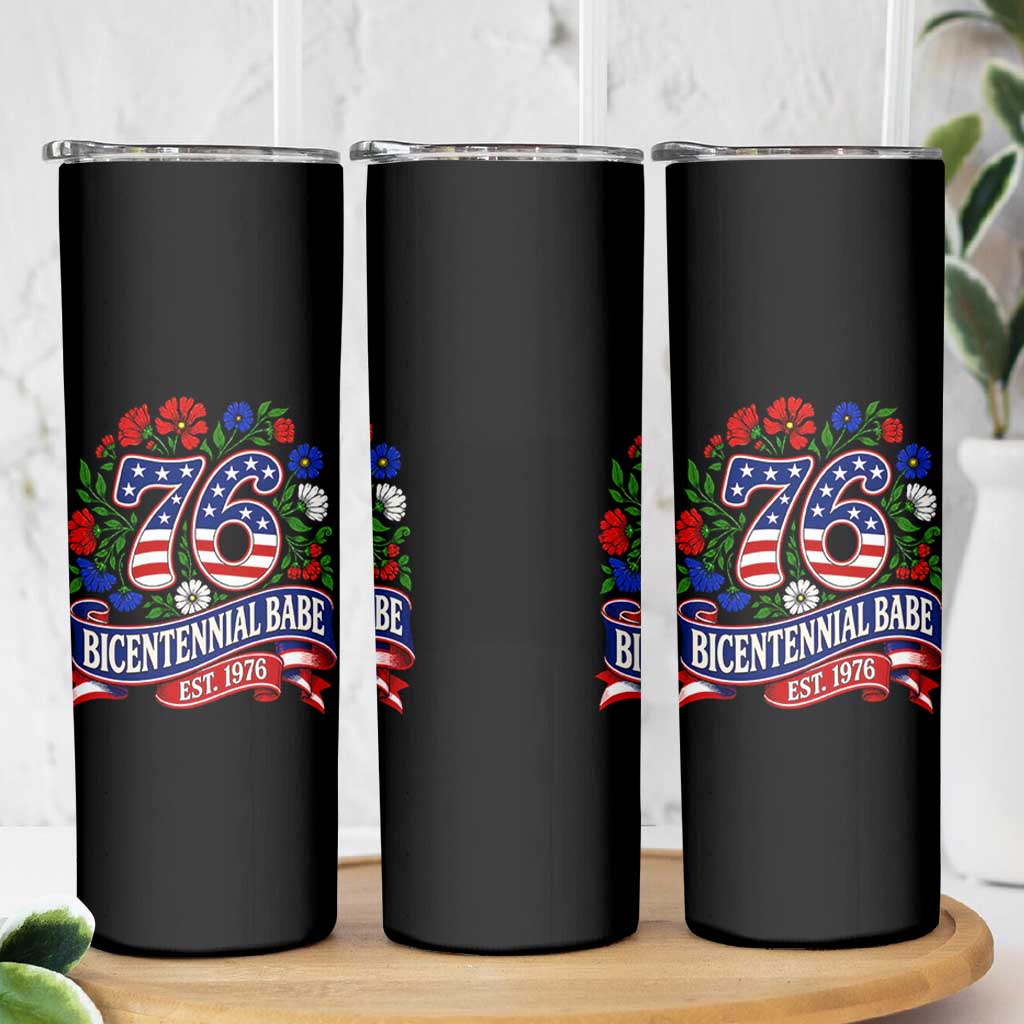 Bicentennial Babe 50th Birthday Skinny Tumbler Vintage 1976 Retro USA Floral