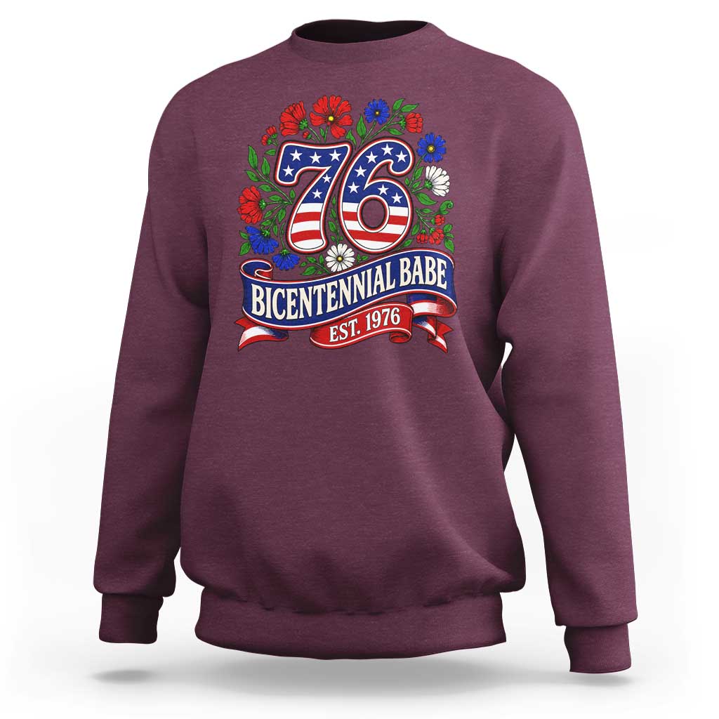 Bicentennial Babe 50th Birthday Sweatshirt Vintage 1976 Retro USA Floral