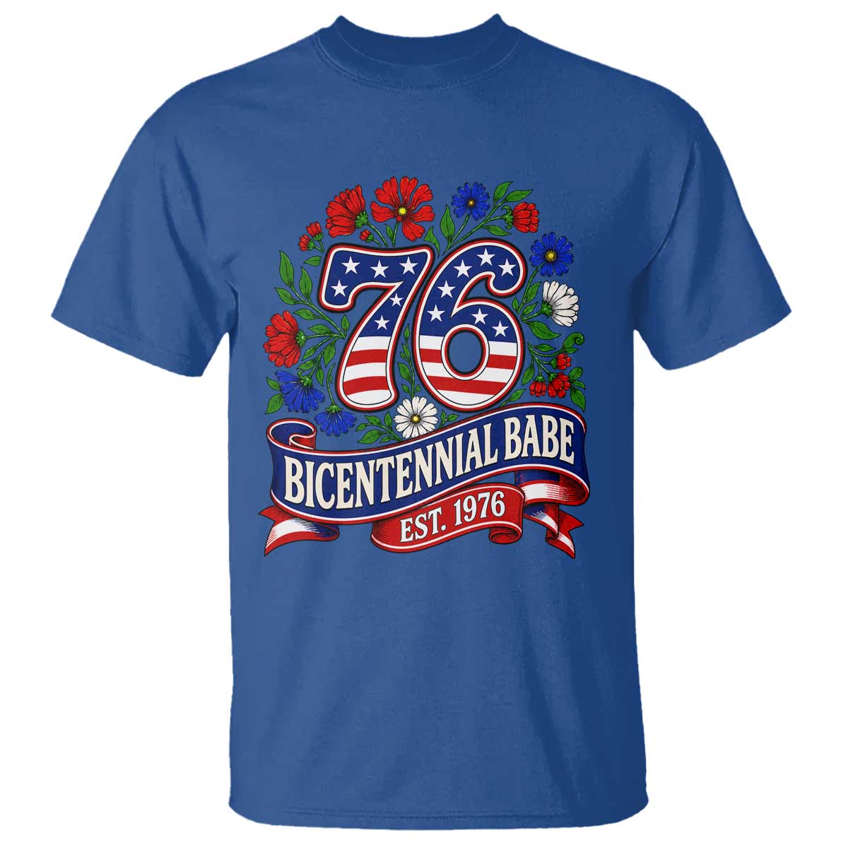 Bicentennial Babe 50th Birthday T Shirt Vintage 1976 Retro USA Floral