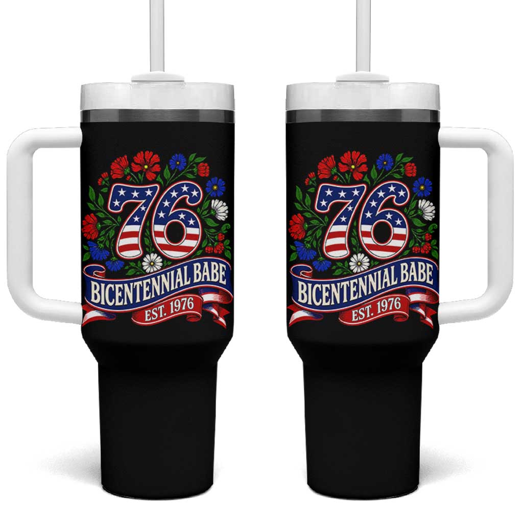 Bicentennial Babe 50th Birthday Tumbler With Handle Vintage 1976 Retro USA Floral