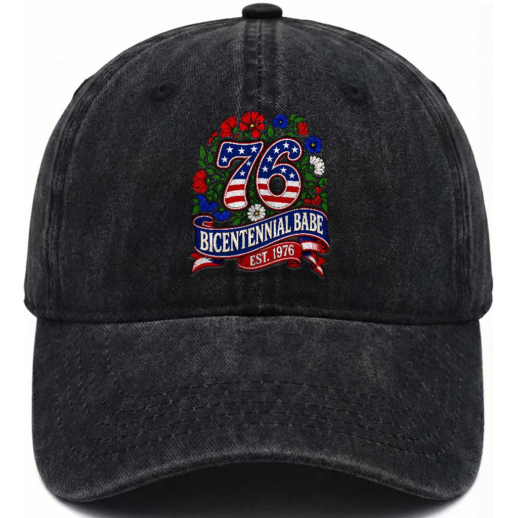 Bicentennial Babe 50th Birthday Washed Cotton Baseball Cap Vintage 1976 Retro USA Floral