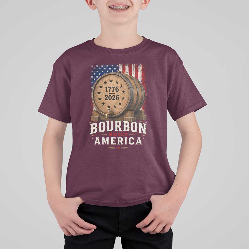 Bourbon Built America 250 Years T Shirt For Kid Patriotic Whiskey 250th Anniversary USA