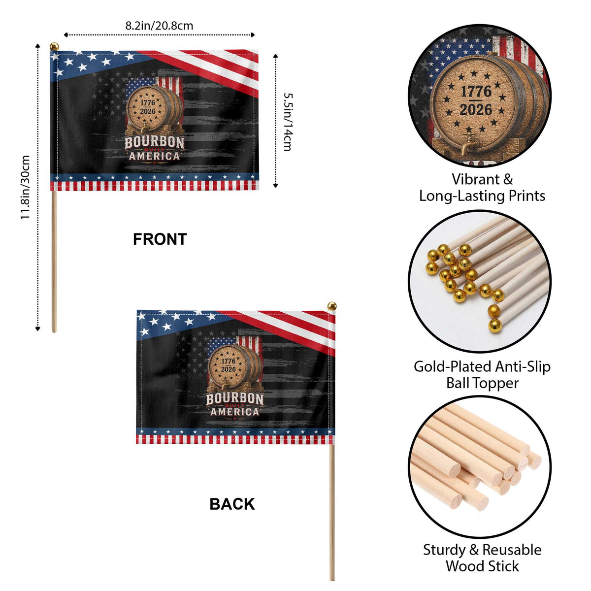 Bourbon Built America 250 Years Patriotic Handheld Flag Patriotic Whiskey 250th Anniversary USA