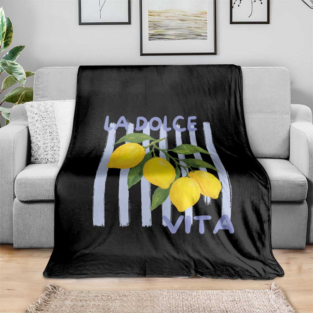 La Dolce Vita Lemon Italian Summer Throw Blanket Blue Striped