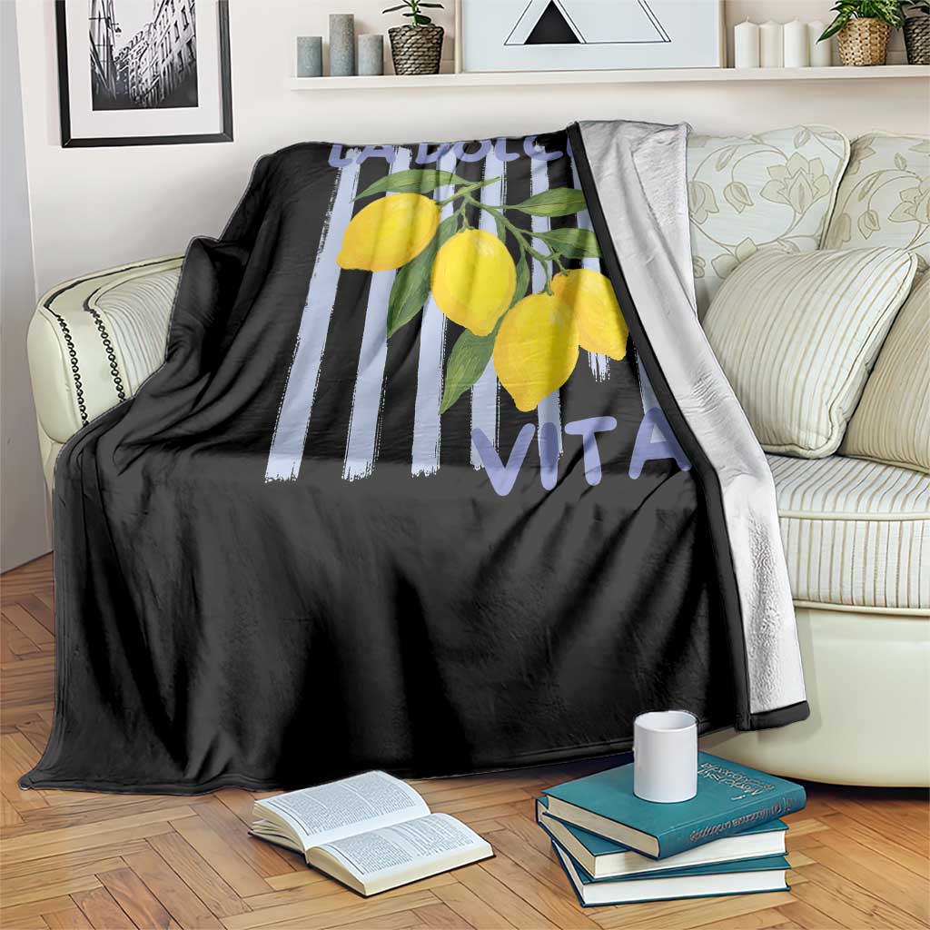La Dolce Vita Lemon Italian Summer Throw Blanket Blue Striped