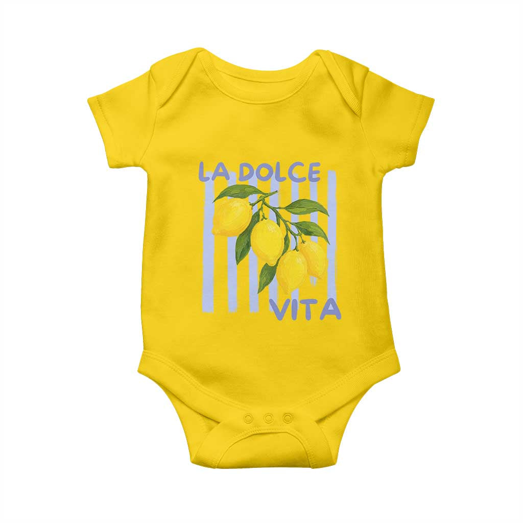 La Dolce Vita Lemon Italian Summer Baby Onesie Blue Striped