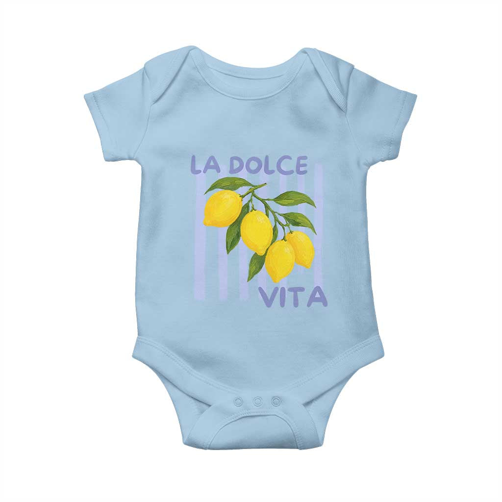 La Dolce Vita Lemon Italian Summer Baby Onesie Blue Striped