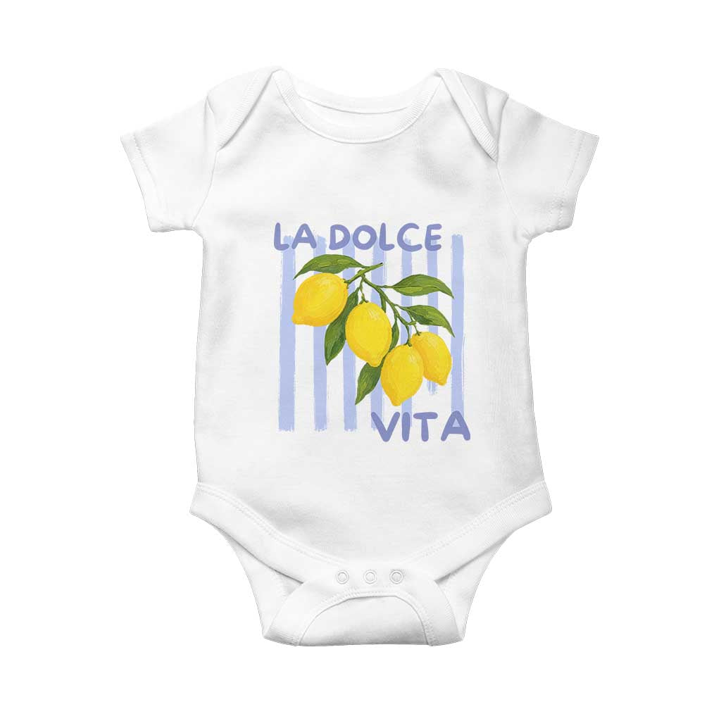 La Dolce Vita Lemon Italian Summer Baby Onesie Blue Striped