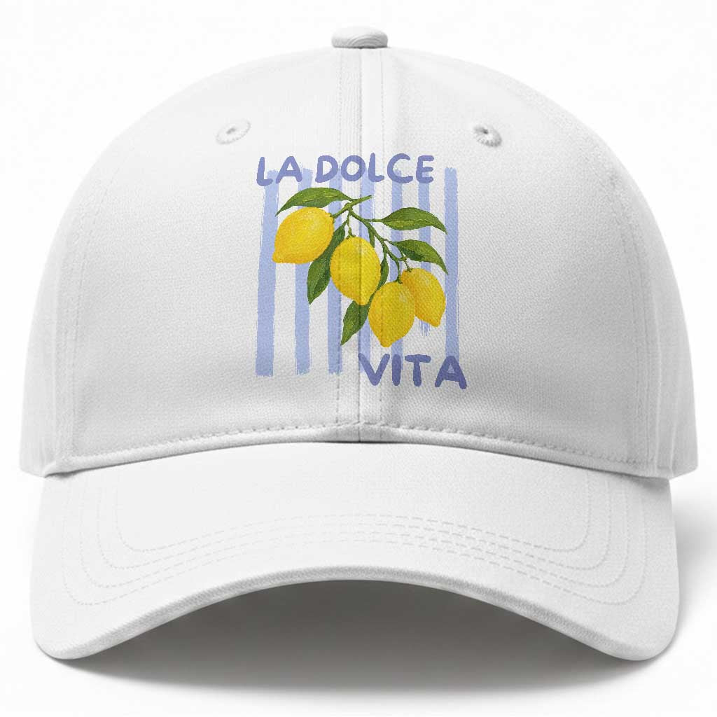 La Dolce Vita Lemon Italian Summer Baseball Cap Blue Striped